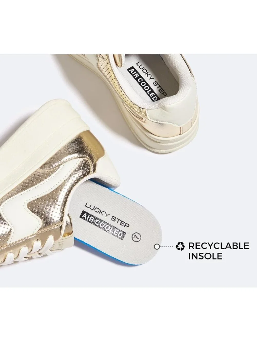 🆕Women's Gold White Platform Fashion Sneakers Thick Sole Casual Walking Shoes